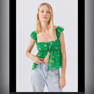 Urban outfitters UO Deandra Anthropologie  Chiffon green floral babydoll blouse